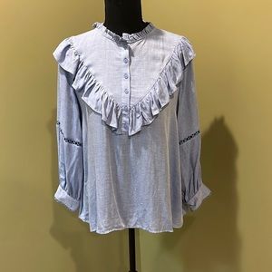 Zara Blue Tunic‎ Blouse with Lace Accents Sz S